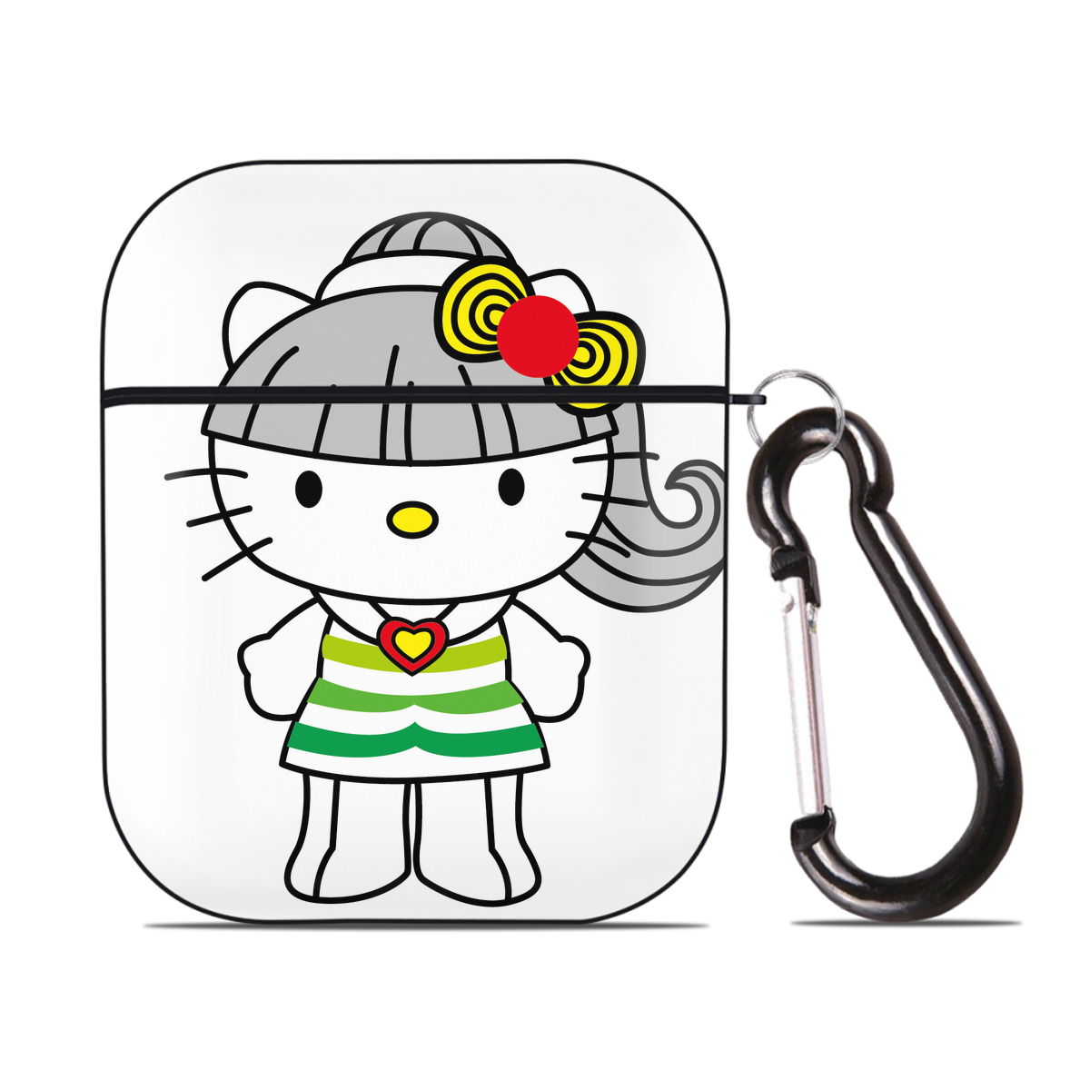 （画像用） Hello Kitty ハローキティ AirPods 第2世代保護ケース ハードシェル ブラック 耐衝撃・防指紋・カラビナ付き