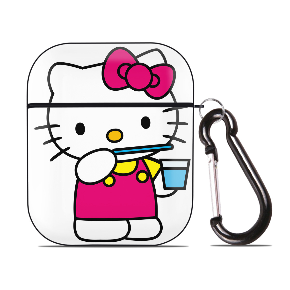 （画像用） Hello Kitty ハローキティ AirPods 第2世代保護ケース ハードシェル ブラック 耐衝撃・防指紋・カラビナ付き