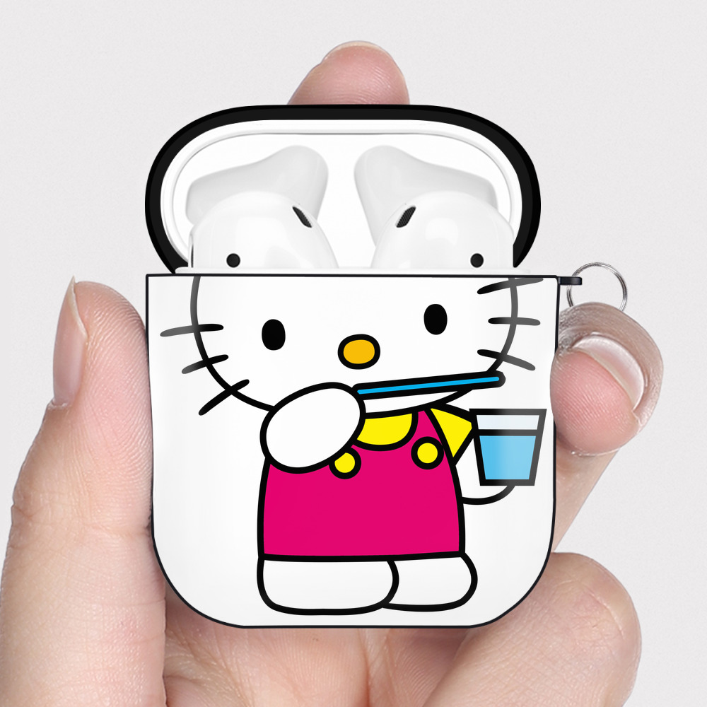 （画像用） Hello Kitty ハローキティ AirPods 第2世代保護ケース ハードシェル ブラック 耐衝撃・防指紋・カラビナ付き
