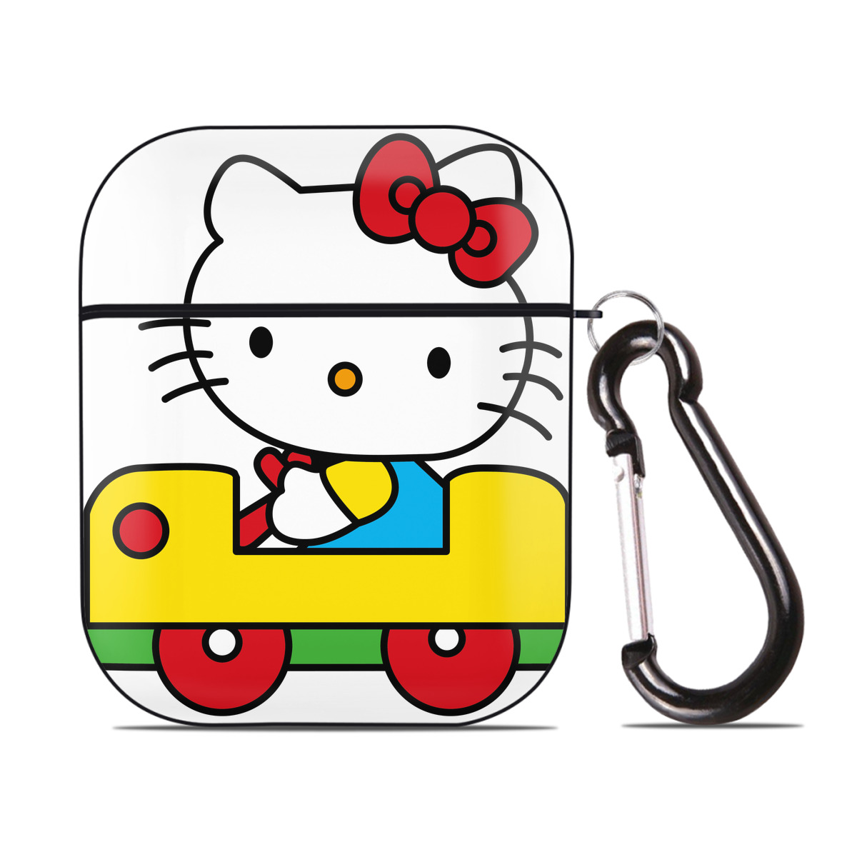 （画像用） Hello Kitty ハローキティ AirPods 第2世代保護ケース ハードシェル ブラック 耐衝撃・防指紋・カラビナ付き