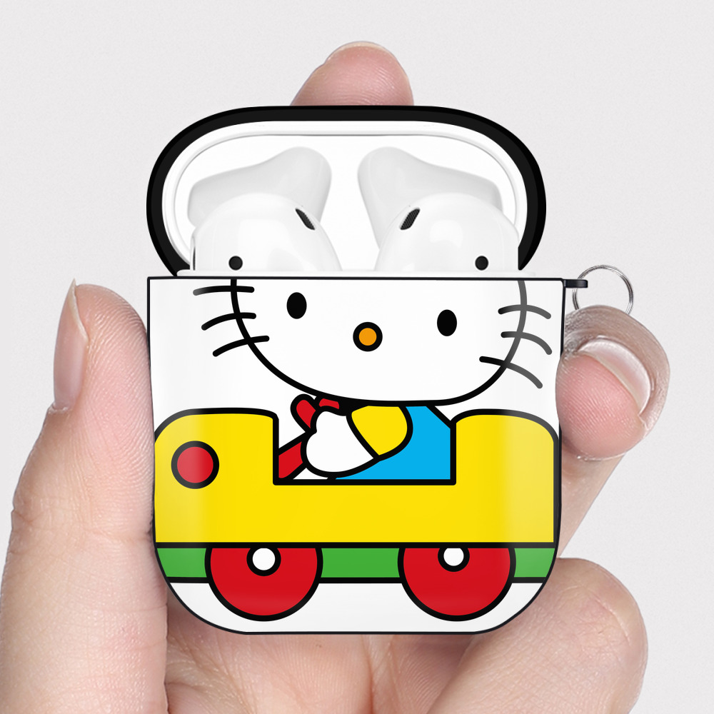 （画像用） Hello Kitty ハローキティ AirPods 第2世代保護ケース ハードシェル ブラック 耐衝撃・防指紋・カラビナ付き