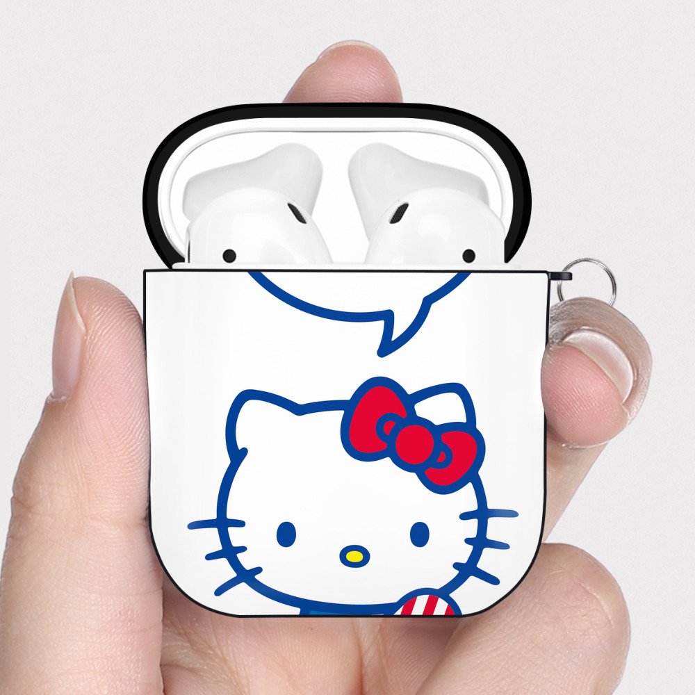 （画像用） Hello Kitty ハローキティ AirPods 第2世代保護ケース ハードシェル ブラック 耐衝撃・防指紋・カラビナ付き