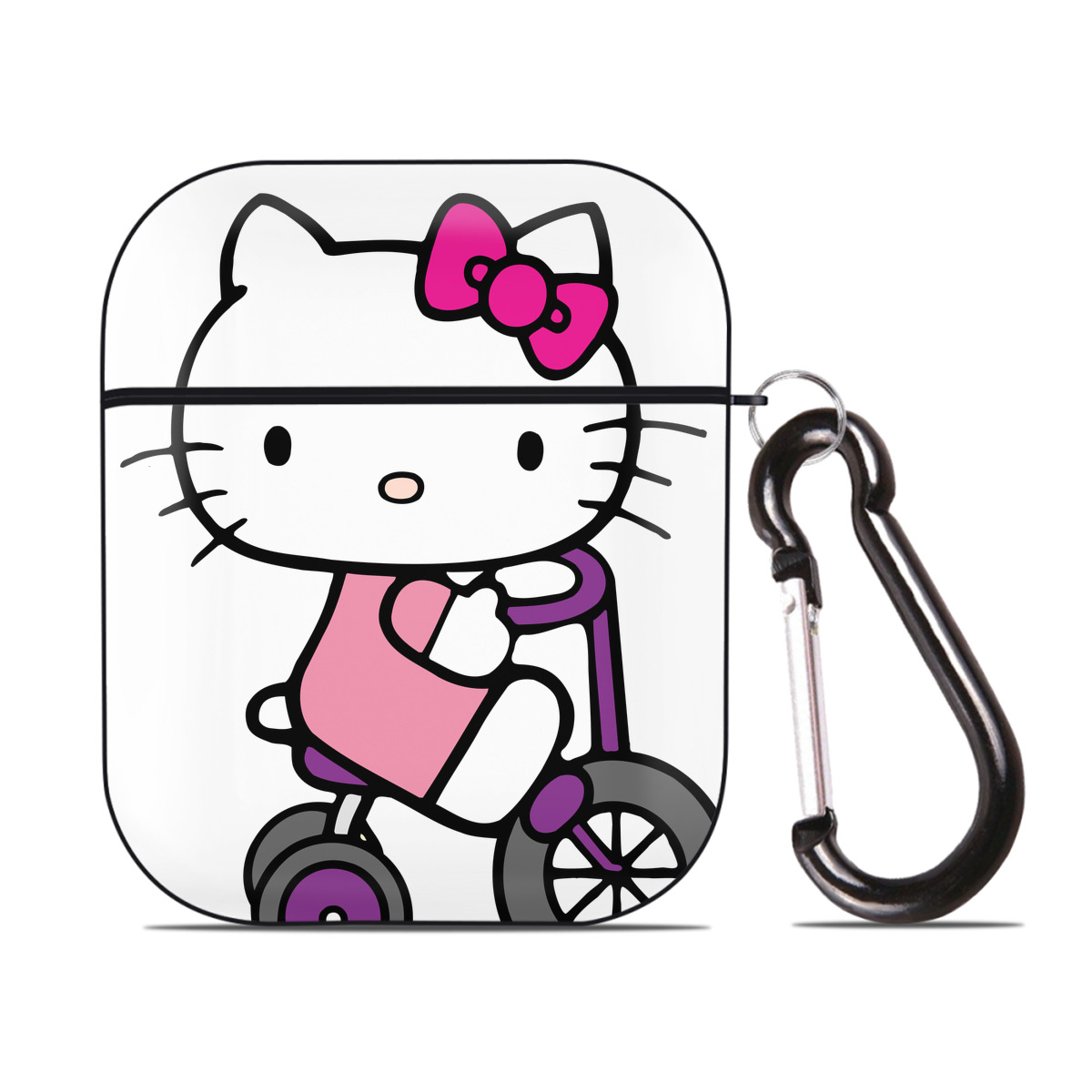 （画像用） Hello Kitty ハローキティ AirPods 第2世代保護ケース ハードシェル ブラック 耐衝撃・防指紋・カラビナ付き
