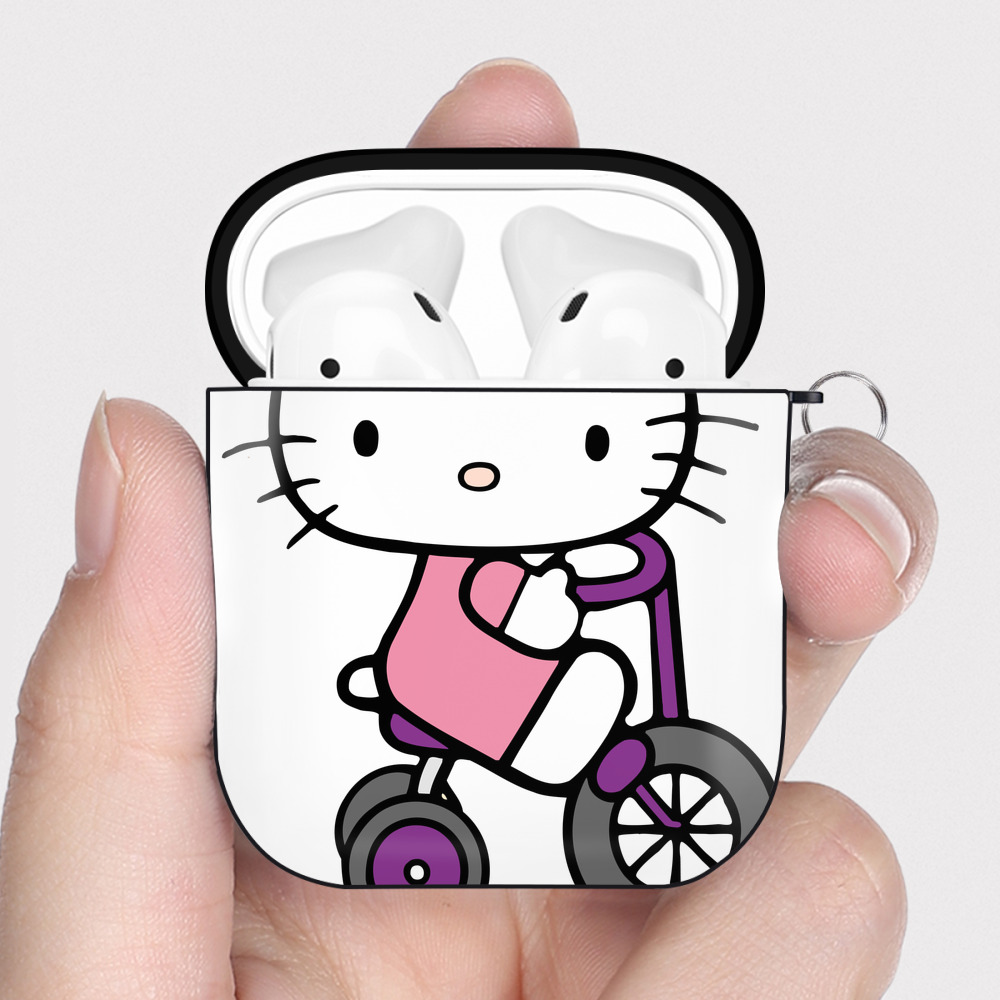 （画像用） Hello Kitty ハローキティ AirPods 第2世代保護ケース ハードシェル ブラック 耐衝撃・防指紋・カラビナ付き