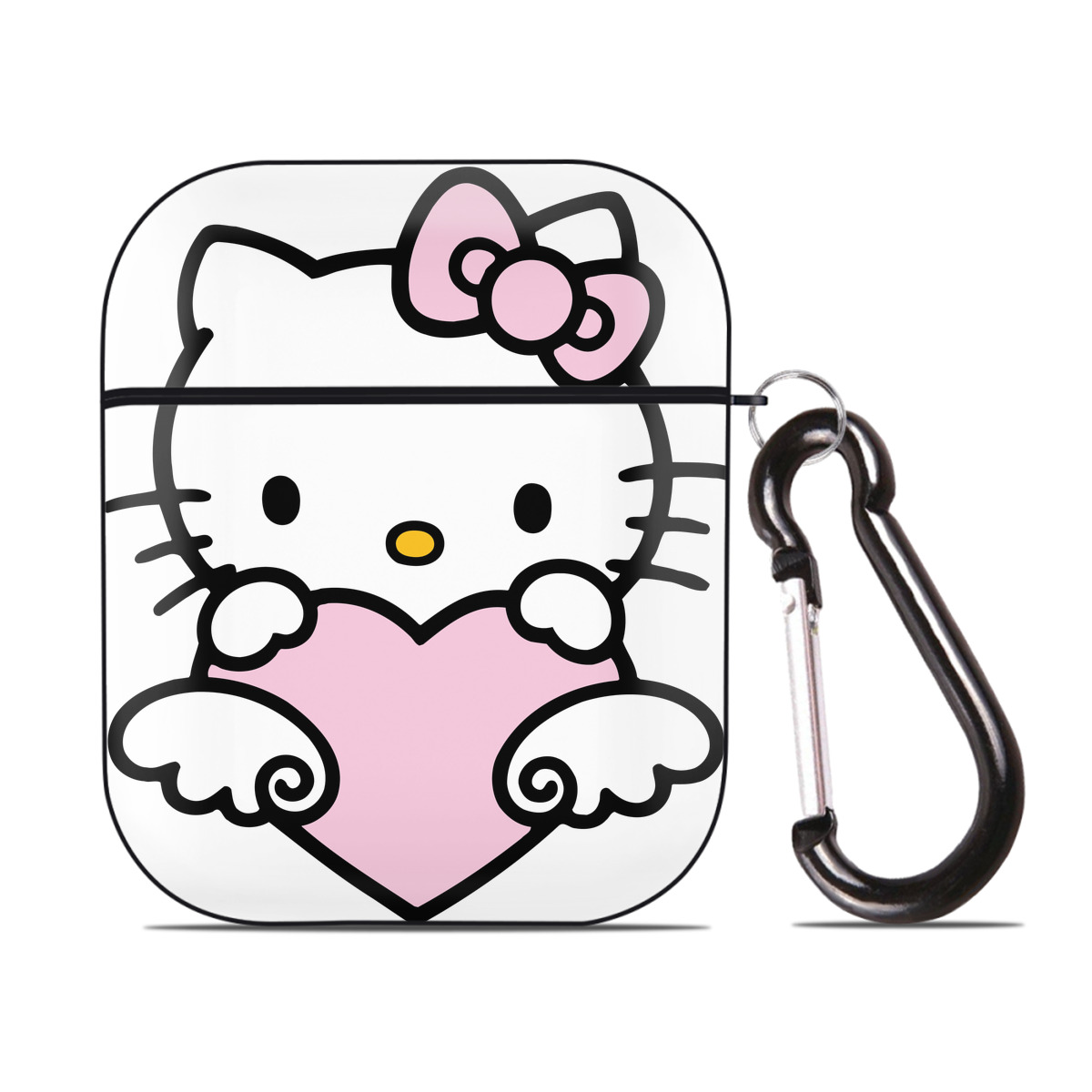 （画像用） Hello Kitty ハローキティ AirPods 第2世代保護ケース ハードシェル ブラック 耐衝撃・防指紋・カラビナ付き