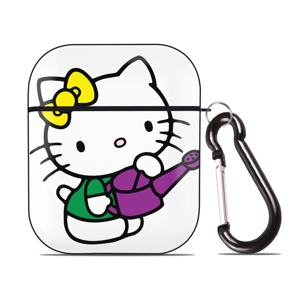 （画像用） Hello Kitty ハローキティ AirPods 第2世代保護ケース ハードシェル ブラック 耐衝撃・防指紋・カラビナ付き
