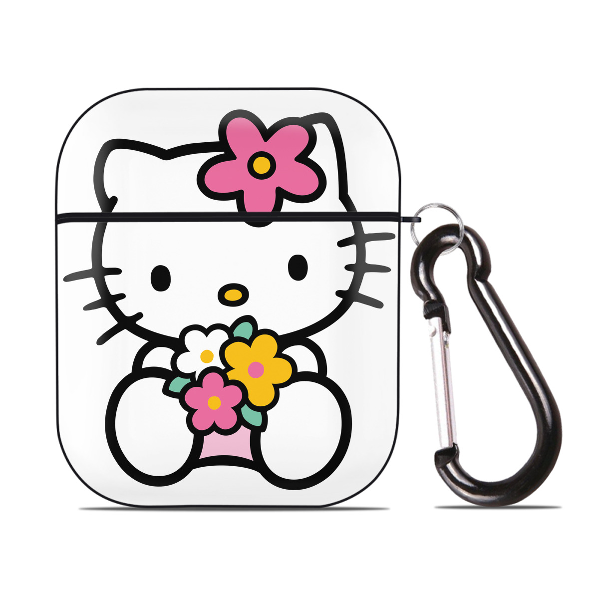 （画像用） Hello Kitty ハローキティ AirPods 第2世代保護ケース ハードシェル ブラック 耐衝撃・防指紋・カラビナ付き