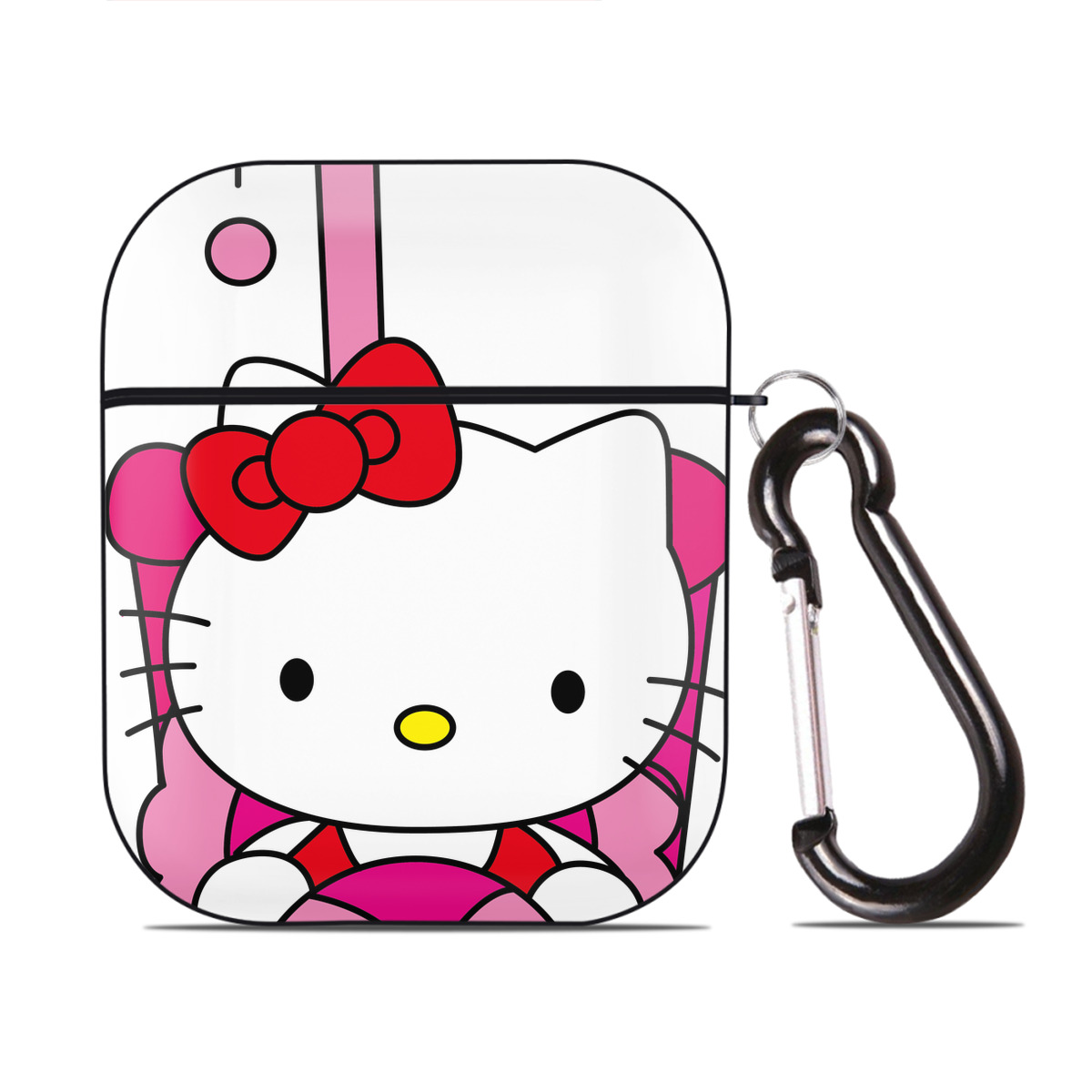 （画像用） Hello Kitty ハローキティ AirPods 第2世代保護ケース ハードシェル ブラック 耐衝撃・防指紋・カラビナ付き