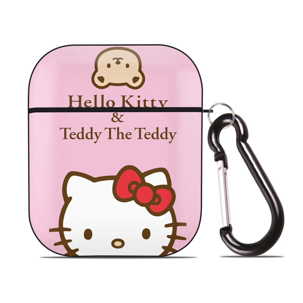 （画像用） Hello Kitty ハローキティ AirPods 第2世代保護ケース ハードシェル ブラック 耐衝撃・防指紋・カラビナ付き