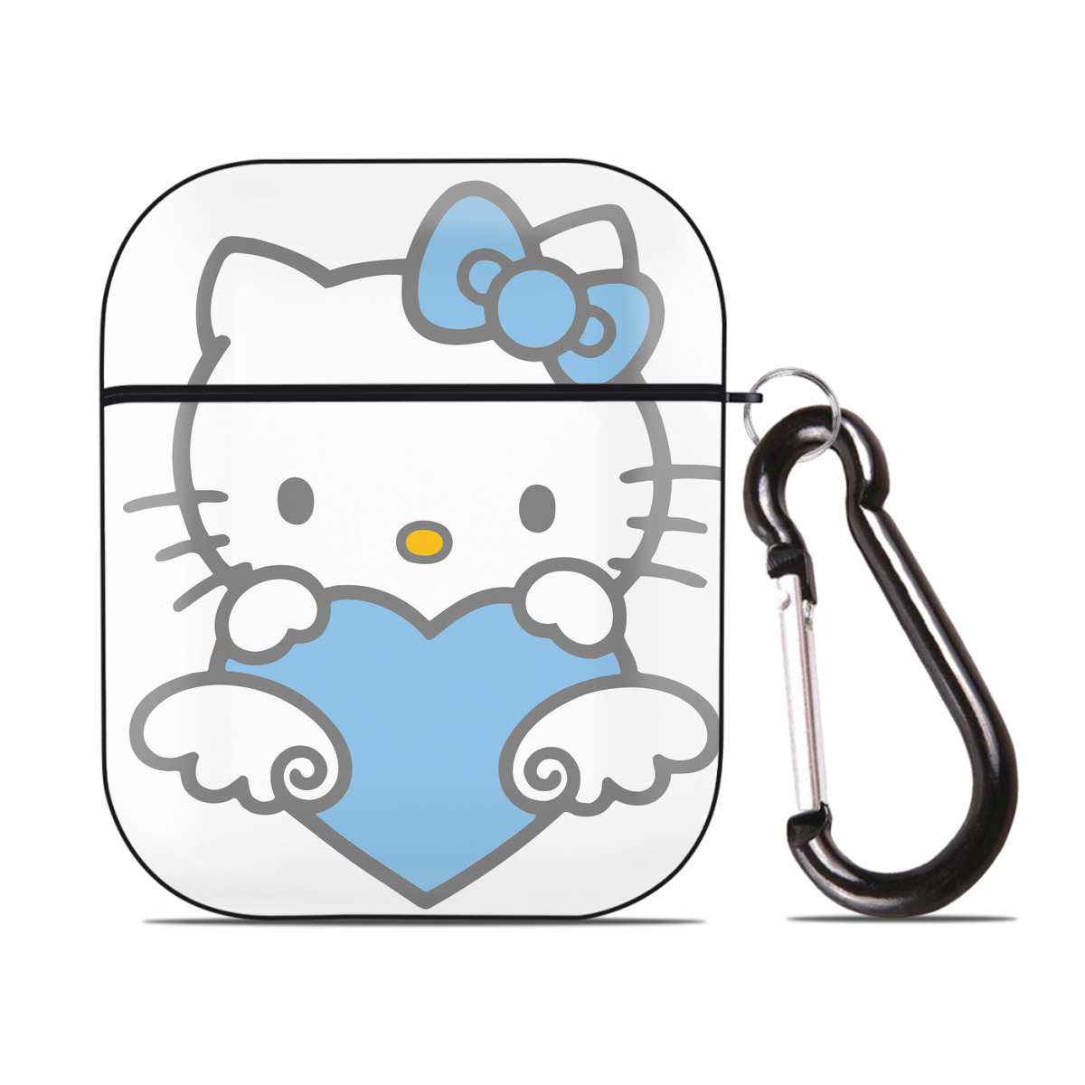 （画像用） Hello Kitty ハローキティ AirPods 第2世代保護ケース ハードシェル ブラック 耐衝撃・防指紋・カラビナ付き