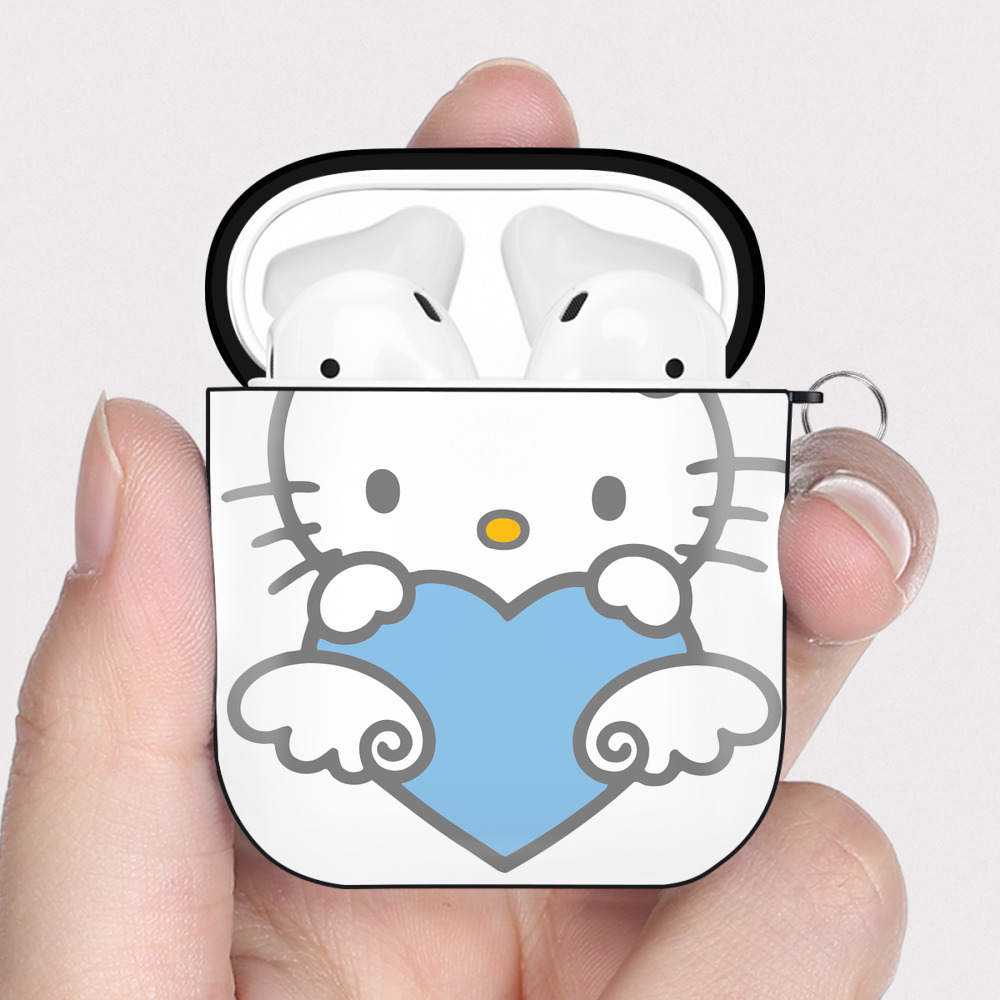 （画像用） Hello Kitty ハローキティ AirPods 第2世代保護ケース ハードシェル ブラック 耐衝撃・防指紋・カラビナ付き