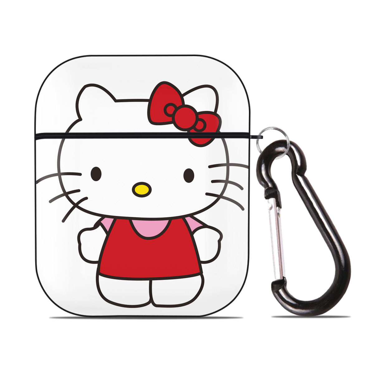 （画像用） Hello Kitty ハローキティ AirPods 第2世代保護ケース ハードシェル ブラック 耐衝撃・防指紋・カラビナ付き