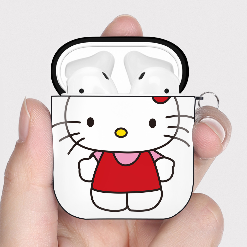 （画像用） Hello Kitty ハローキティ AirPods 第2世代保護ケース ハードシェル ブラック 耐衝撃・防指紋・カラビナ付き