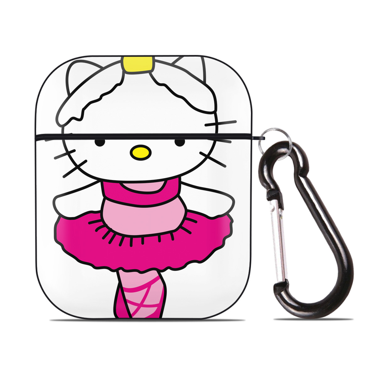 （画像用） Hello Kitty ハローキティ AirPods 第2世代保護ケース ハードシェル ブラック 耐衝撃・防指紋・カラビナ付き