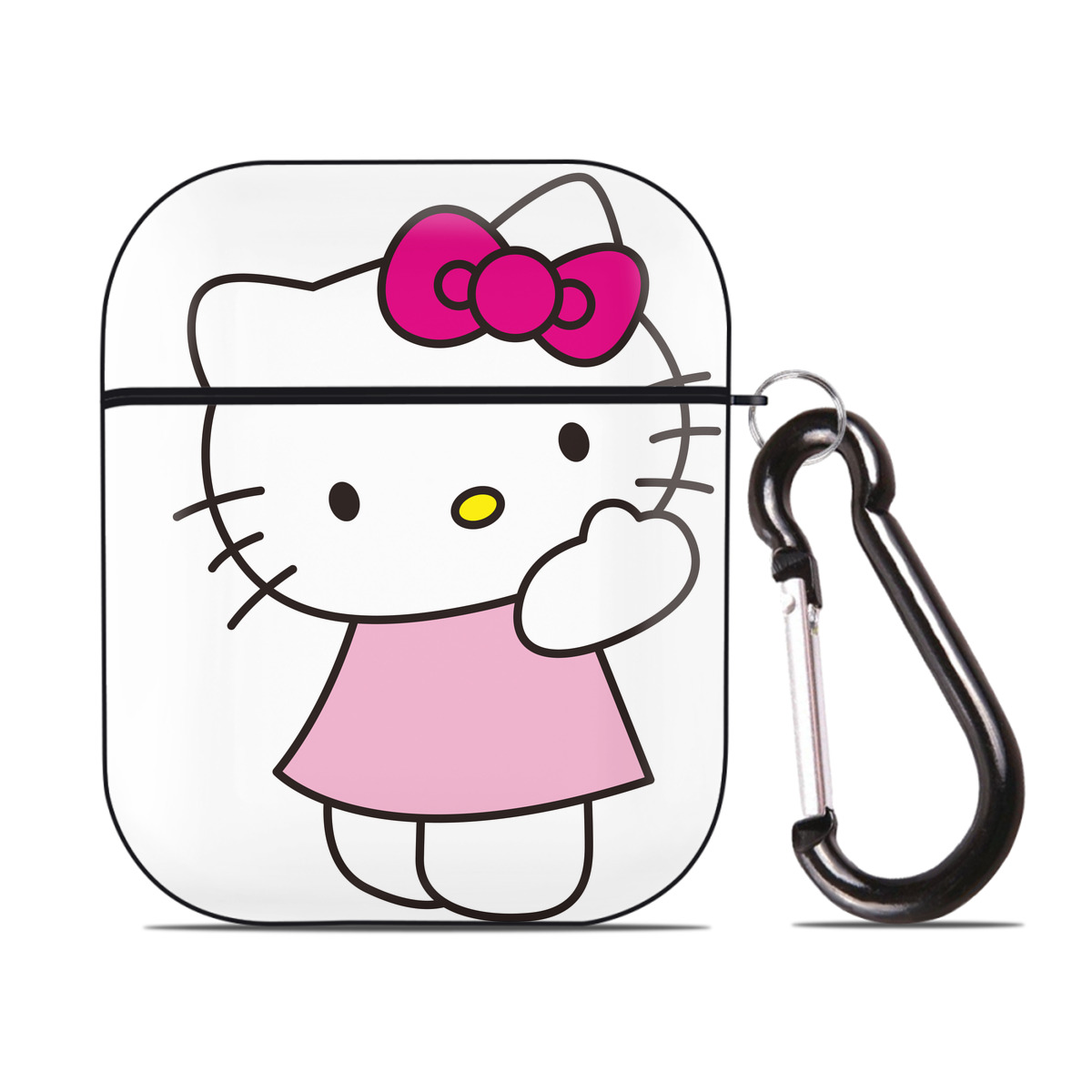 （画像用） Hello Kitty ハローキティ AirPods 第2世代保護ケース ハードシェル ブラック 耐衝撃・防指紋・カラビナ付き