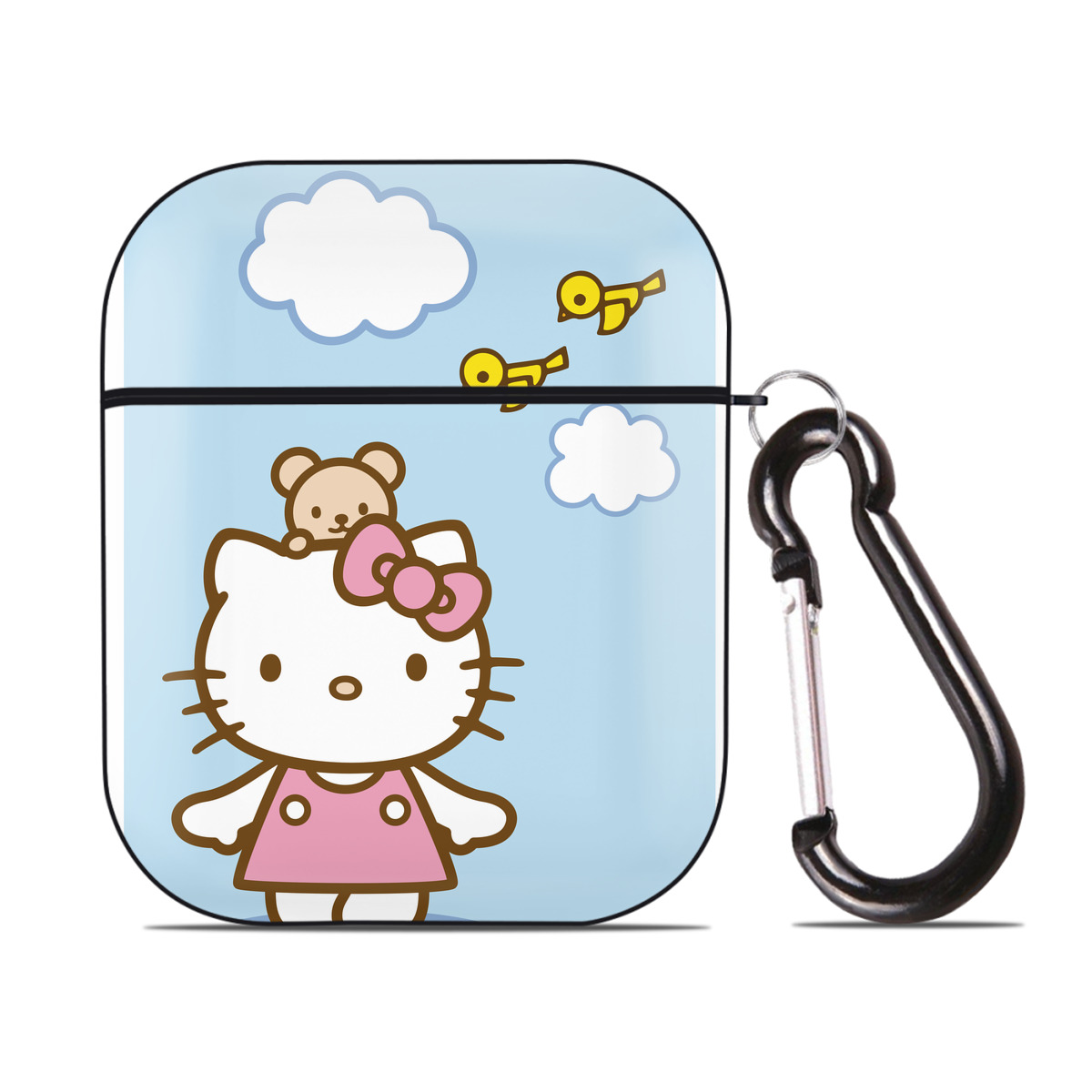 （画像用） Hello Kitty ハローキティ AirPods 第2世代保護ケース ハードシェル ブラック 耐衝撃・防指紋・カラビナ付き