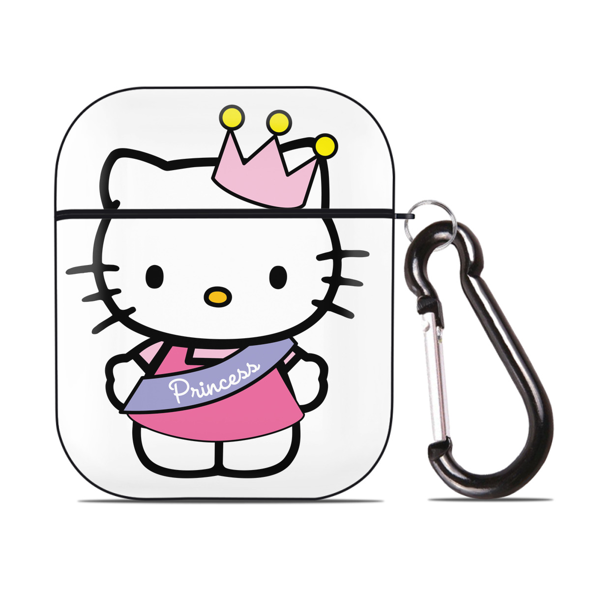 （画像用） Hello Kitty ハローキティ AirPods 第2世代保護ケース ハードシェル ブラック 耐衝撃・防指紋・カラビナ付き