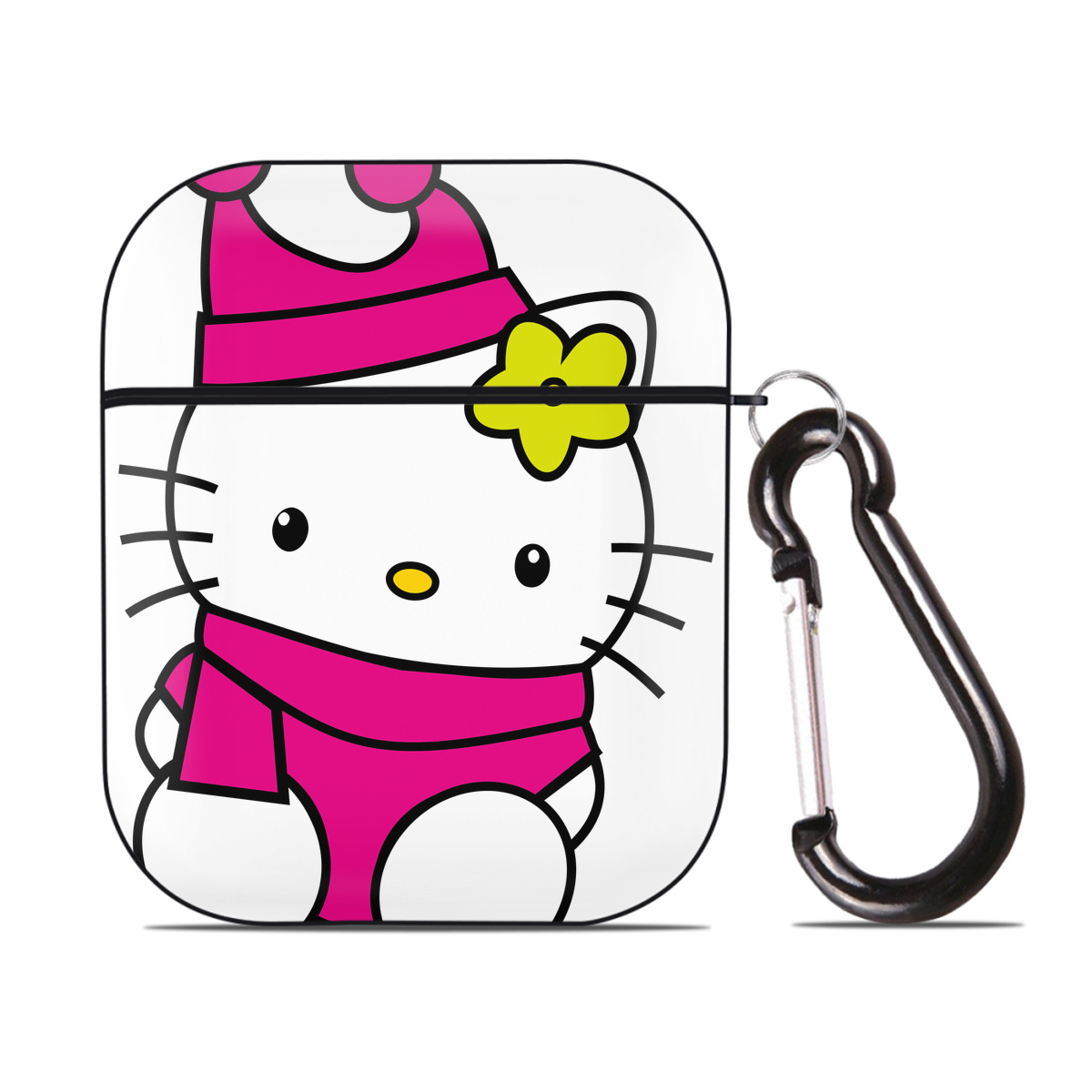 （画像用） Hello Kitty ハローキティ AirPods 第2世代保護ケース ハードシェル ブラック 耐衝撃・防指紋・カラビナ付き