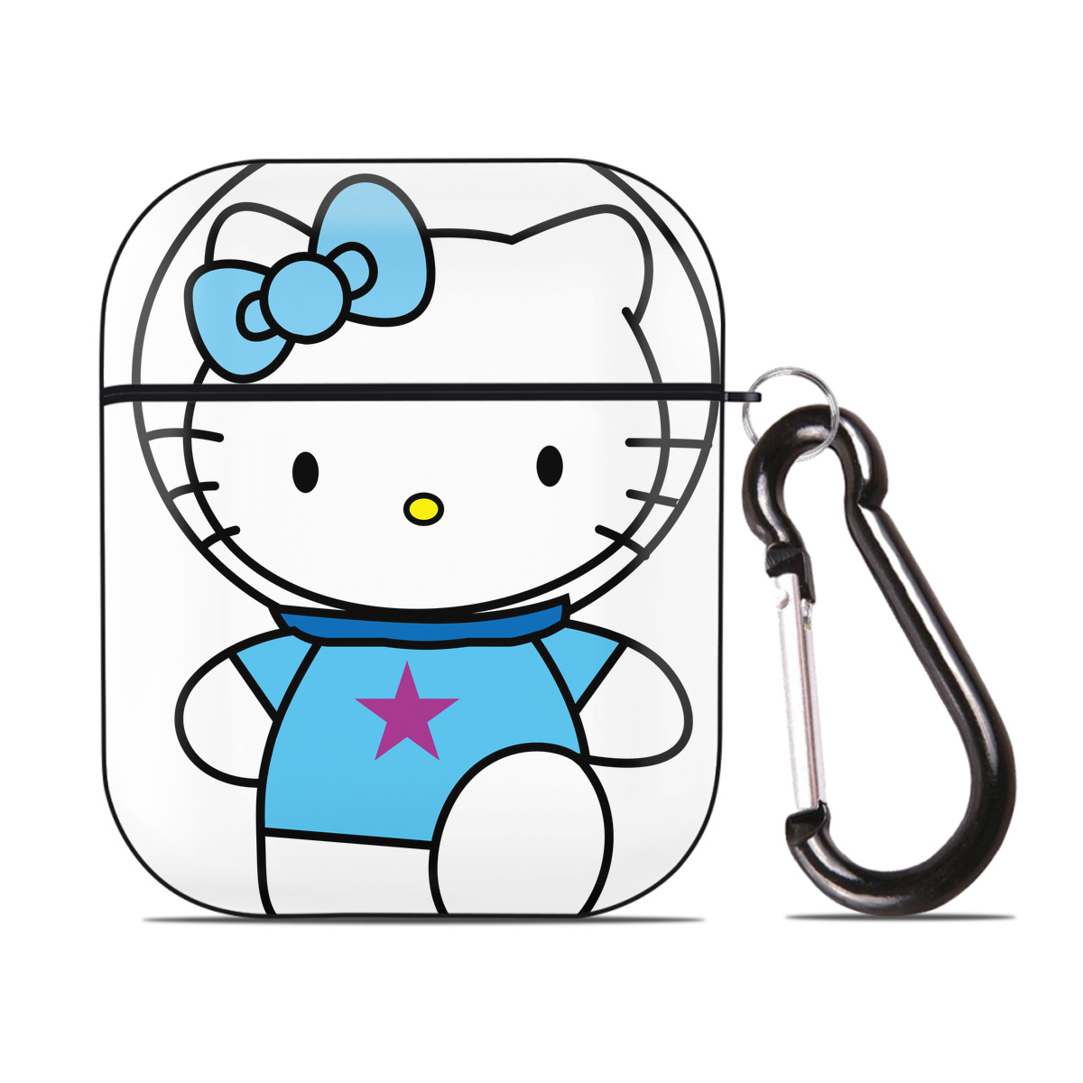 （画像用） Hello Kitty ハローキティ AirPods 第2世代保護ケース ハードシェル ブラック 耐衝撃・防指紋・カラビナ付き