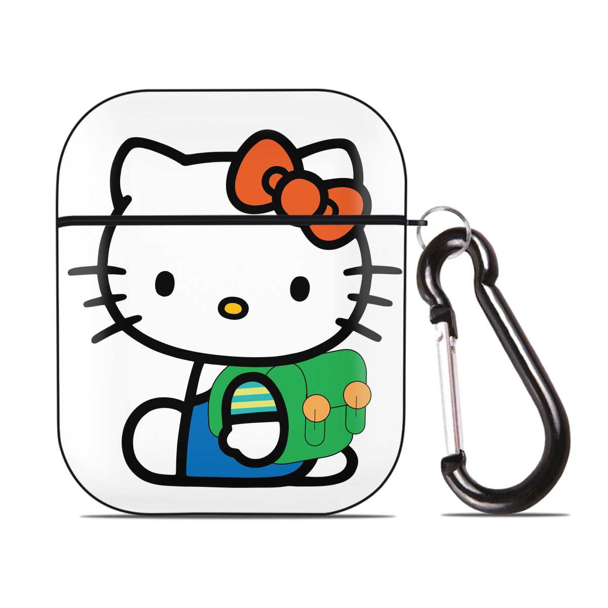 （画像用） Hello Kitty ハローキティ AirPods 第2世代保護ケース ハードシェル ブラック 耐衝撃・防指紋・カラビナ付き