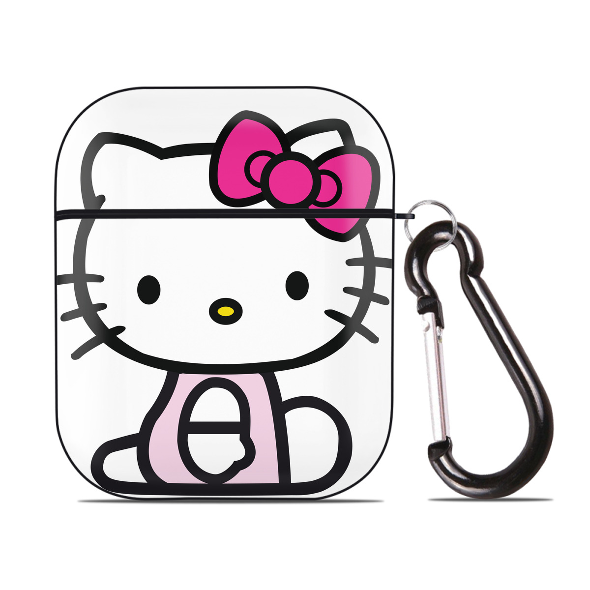 （画像用） Hello Kitty ハローキティ AirPods 第2世代保護ケース ハードシェル ブラック 耐衝撃・防指紋・カラビナ付き
