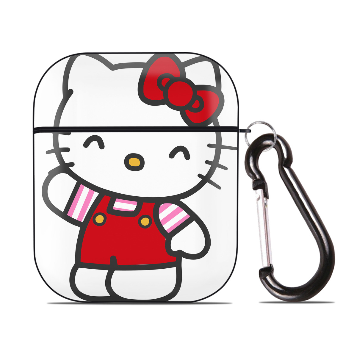（画像用） Hello Kitty ハローキティ AirPods 第2世代保護ケース ハードシェル ブラック 耐衝撃・防指紋・カラビナ付き