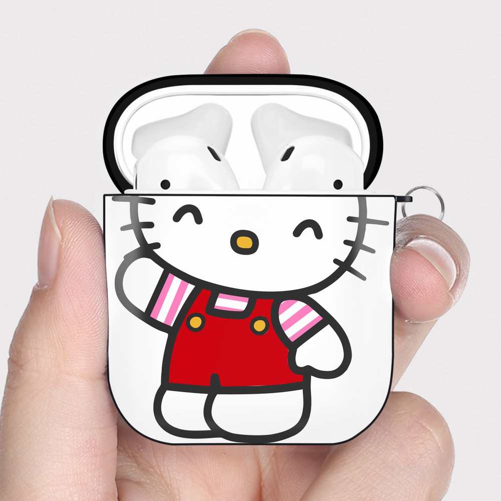 （画像用） Hello Kitty ハローキティ AirPods 第2世代保護ケース ハードシェル ブラック 耐衝撃・防指紋・カラビナ付き