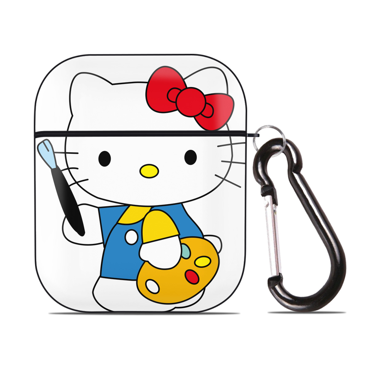 （画像用） Hello Kitty ハローキティ AirPods 第2世代保護ケース ハードシェル ブラック 耐衝撃・防指紋・カラビナ付き