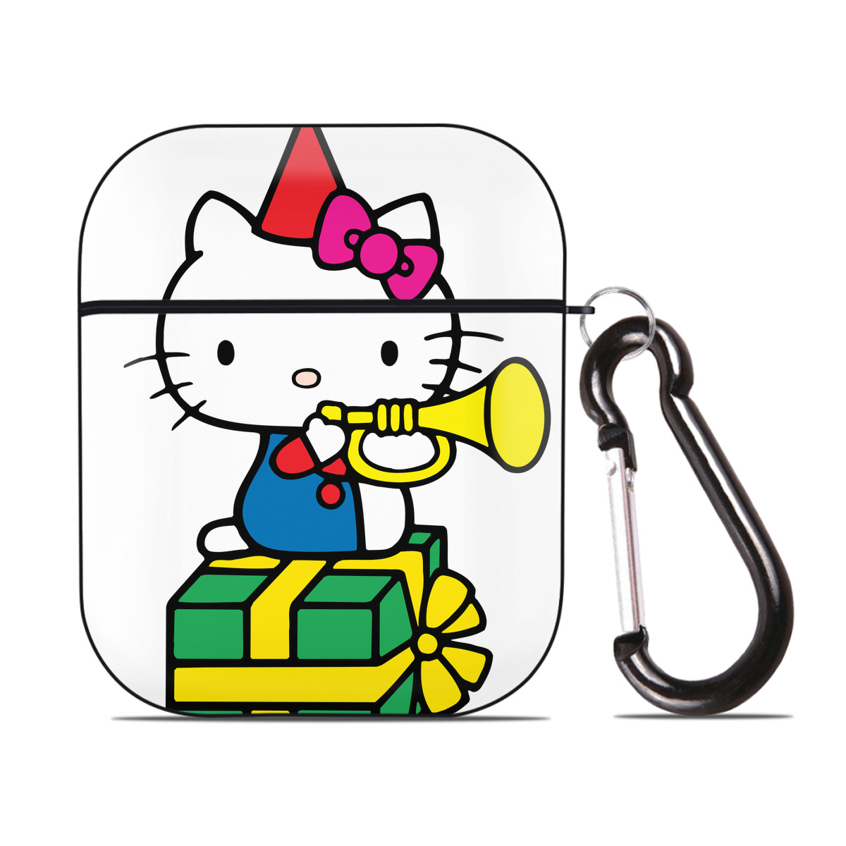 （画像用） Hello Kitty ハローキティ AirPods 第2世代保護ケース ハードシェル ブラック 耐衝撃・防指紋・カラビナ付き