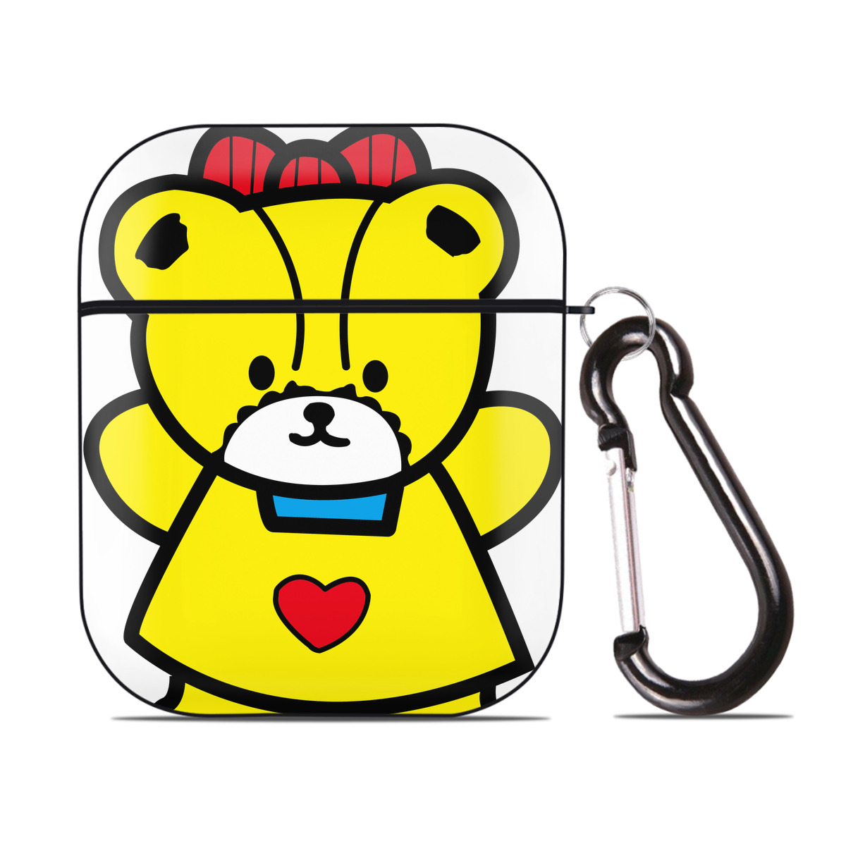 （画像用） Hello Kitty ハローキティ AirPods 第2世代保護ケース ハードシェル ブラック 耐衝撃・防指紋・カラビナ付き