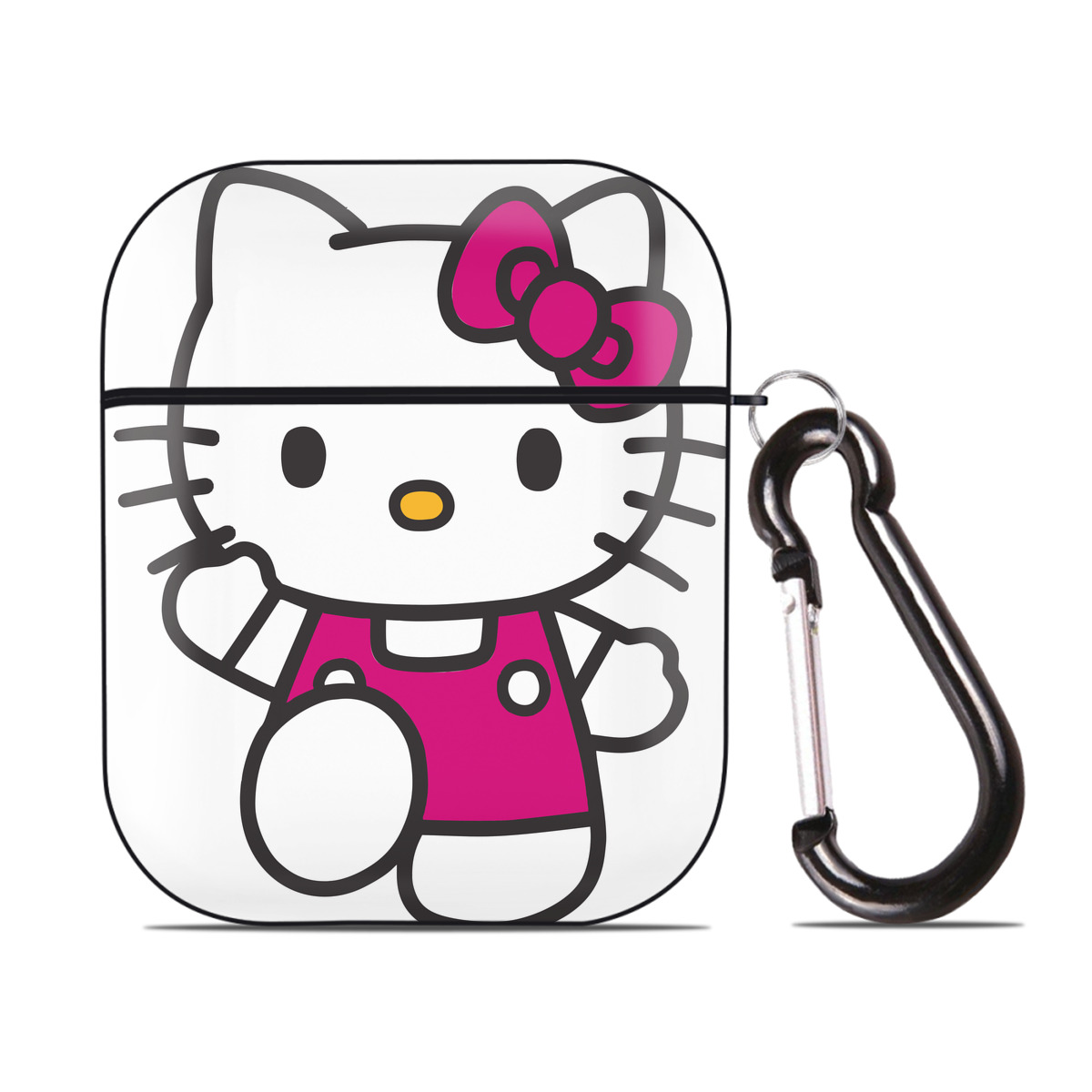 （画像用） Hello Kitty ハローキティ AirPods 第2世代保護ケース ハードシェル ブラック 耐衝撃・防指紋・カラビナ付き
