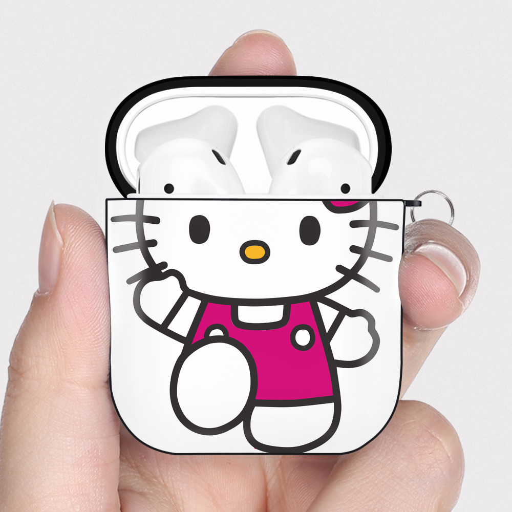 （画像用） Hello Kitty ハローキティ AirPods 第2世代保護ケース ハードシェル ブラック 耐衝撃・防指紋・カラビナ付き