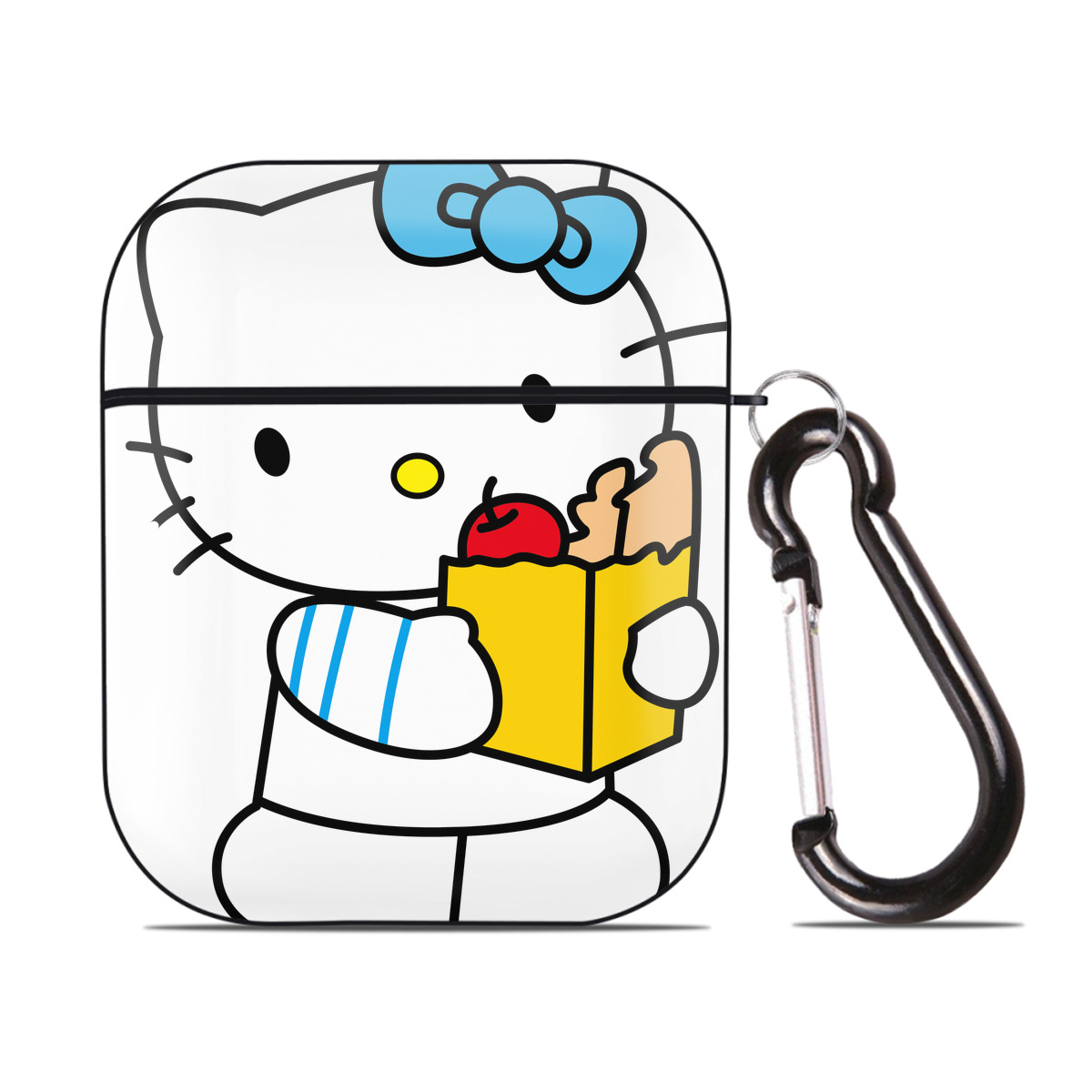 （画像用） Hello Kitty ハローキティ AirPods 第2世代保護ケース ハードシェル ブラック 耐衝撃・防指紋・カラビナ付き