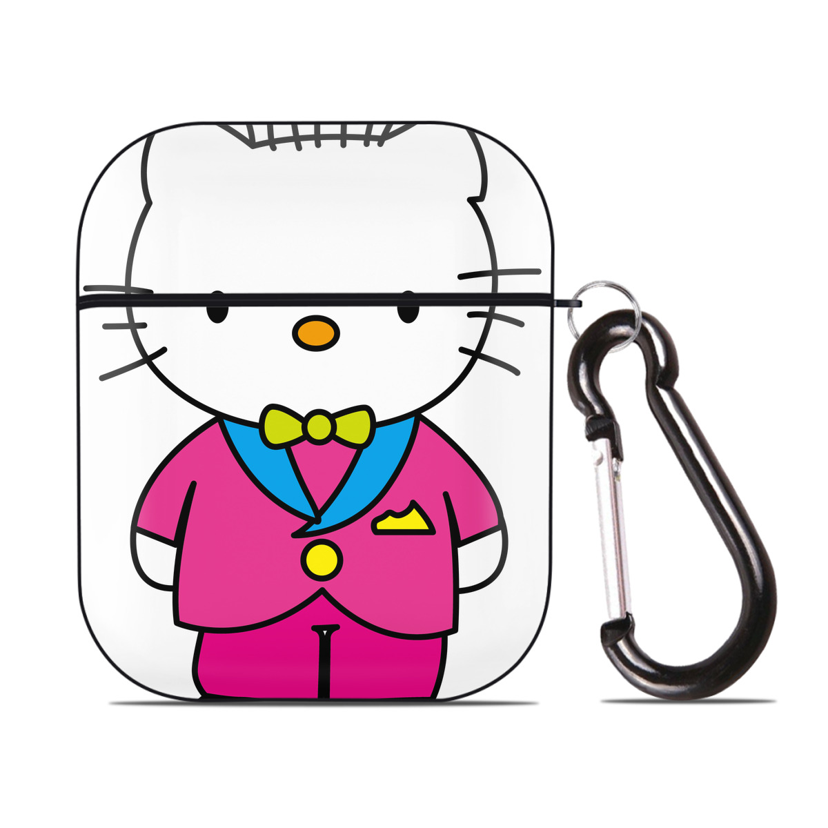 （画像用） Hello Kitty ハローキティ AirPods 第2世代保護ケース ハードシェル ブラック 耐衝撃・防指紋・カラビナ付き