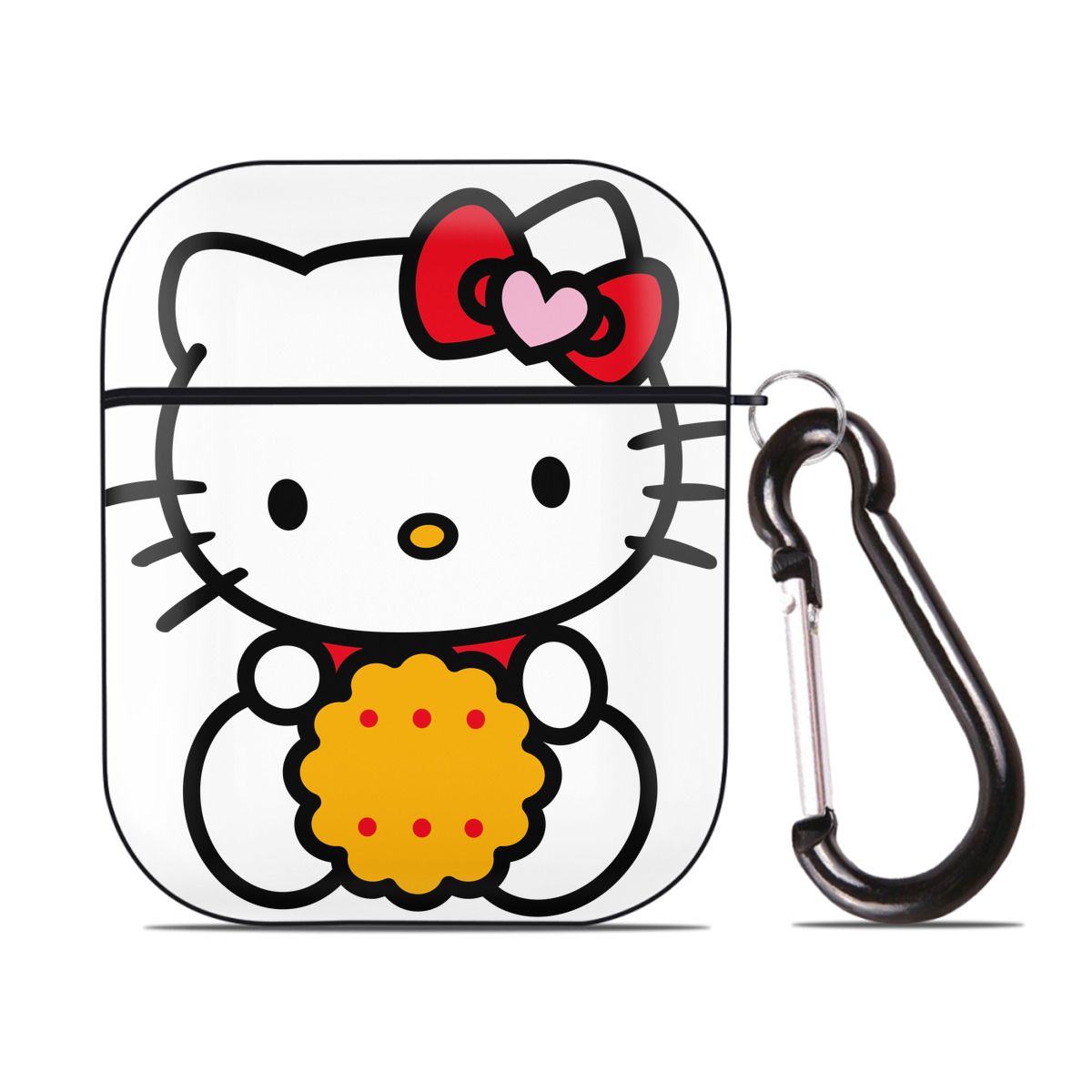 （画像用） Hello Kitty ハローキティ AirPods 第2世代保護ケース ハードシェル ブラック 耐衝撃・防指紋・カラビナ付き