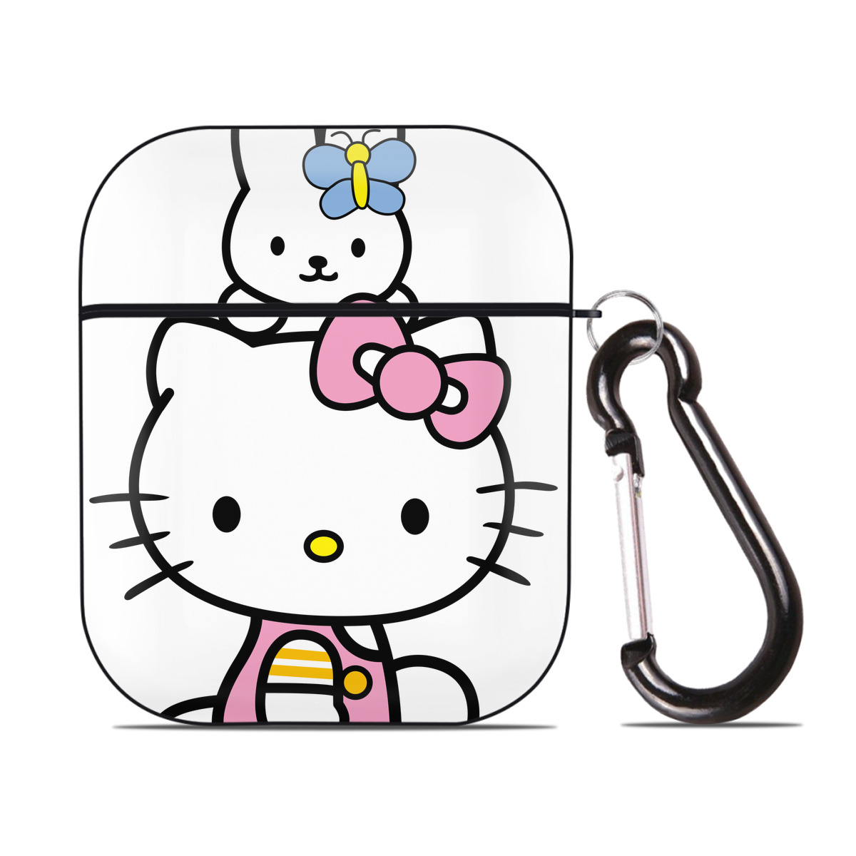 （画像用） Hello Kitty ハローキティ AirPods 第2世代保護ケース ハードシェル ブラック 耐衝撃・防指紋・カラビナ付き