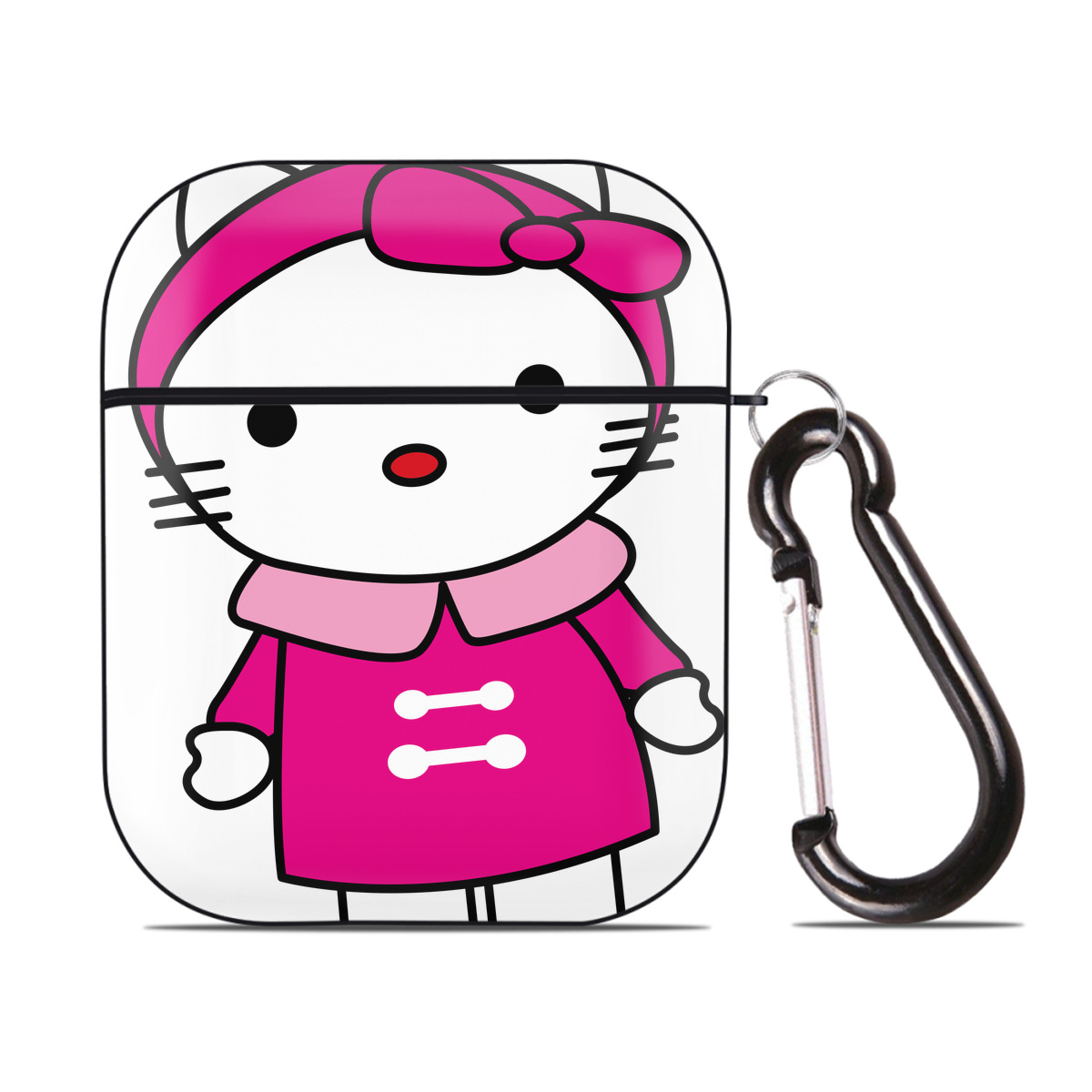 （画像用） Hello Kitty ハローキティ AirPods 第2世代保護ケース ハードシェル ブラック 耐衝撃・防指紋・カラビナ付き