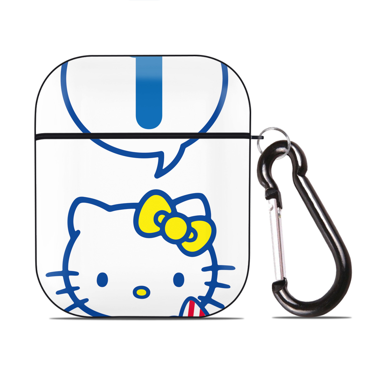 （画像用） Hello Kitty ハローキティ AirPods 第2世代保護ケース ハードシェル ブラック 耐衝撃・防指紋・カラビナ付き