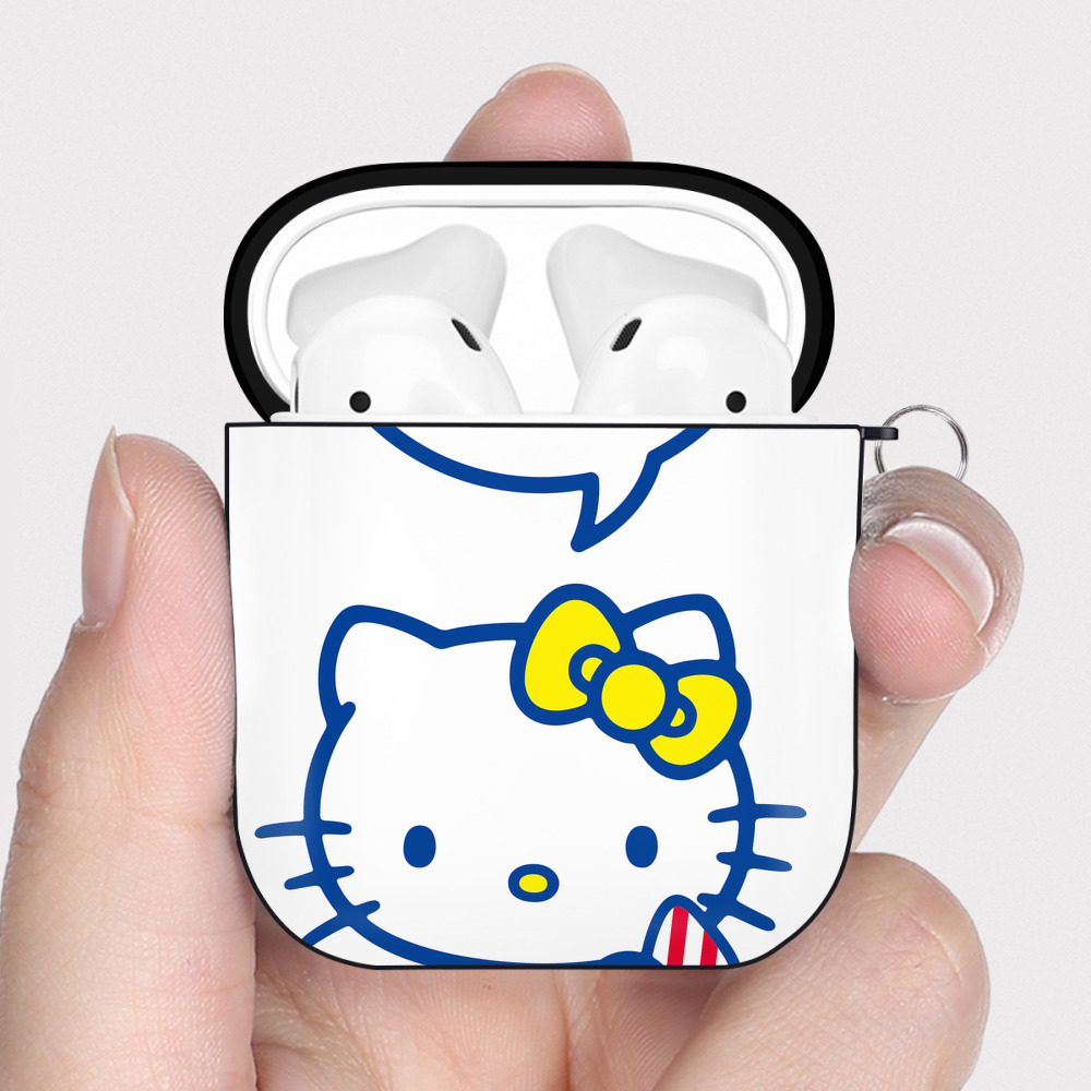 （画像用） Hello Kitty ハローキティ AirPods 第2世代保護ケース ハードシェル ブラック 耐衝撃・防指紋・カラビナ付き