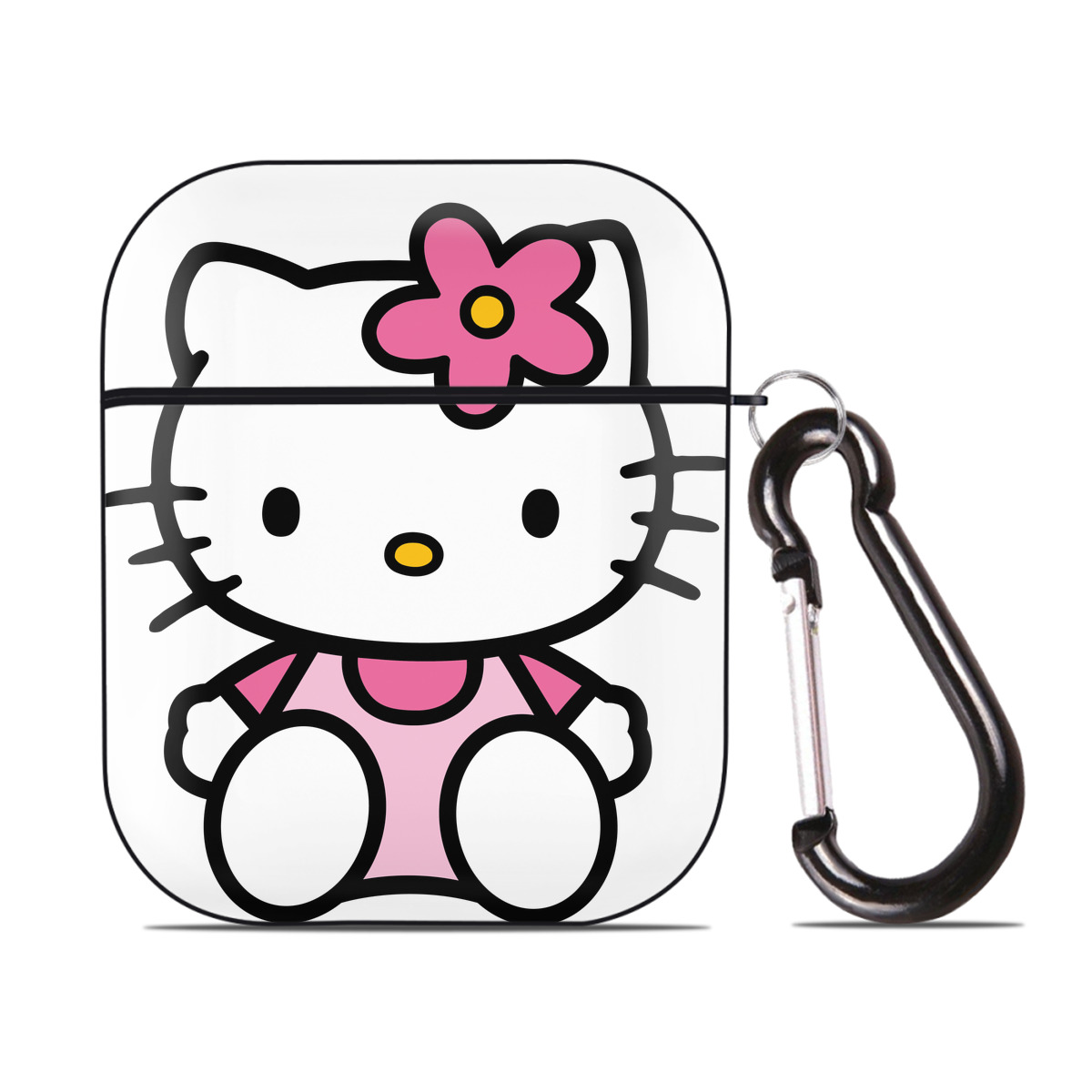 （画像用） Hello Kitty ハローキティ AirPods 第2世代保護ケース ハードシェル ブラック 耐衝撃・防指紋・カラビナ付き