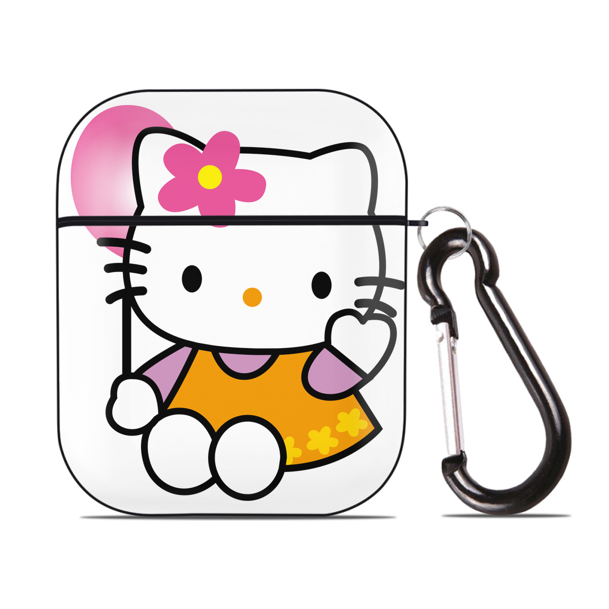 （画像用） Hello Kitty ハローキティ AirPods 第2世代保護ケース ハードシェル ブラック 耐衝撃・防指紋・カラビナ付き