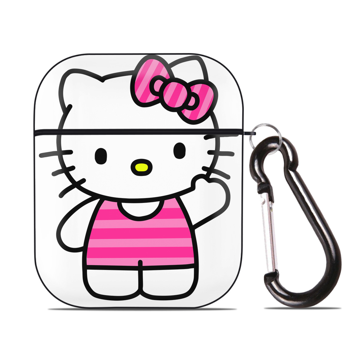 （画像用） Hello Kitty ハローキティ AirPods 第2世代保護ケース ハードシェル ブラック 耐衝撃・防指紋・カラビナ付き