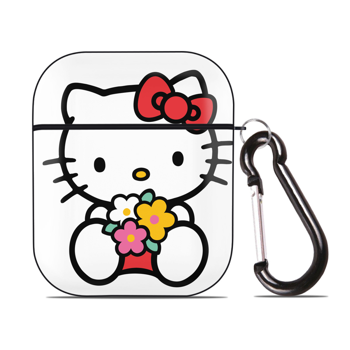 （画像用） Hello Kitty ハローキティ AirPods 第2世代保護ケース ハードシェル ブラック 耐衝撃・防指紋・カラビナ付き