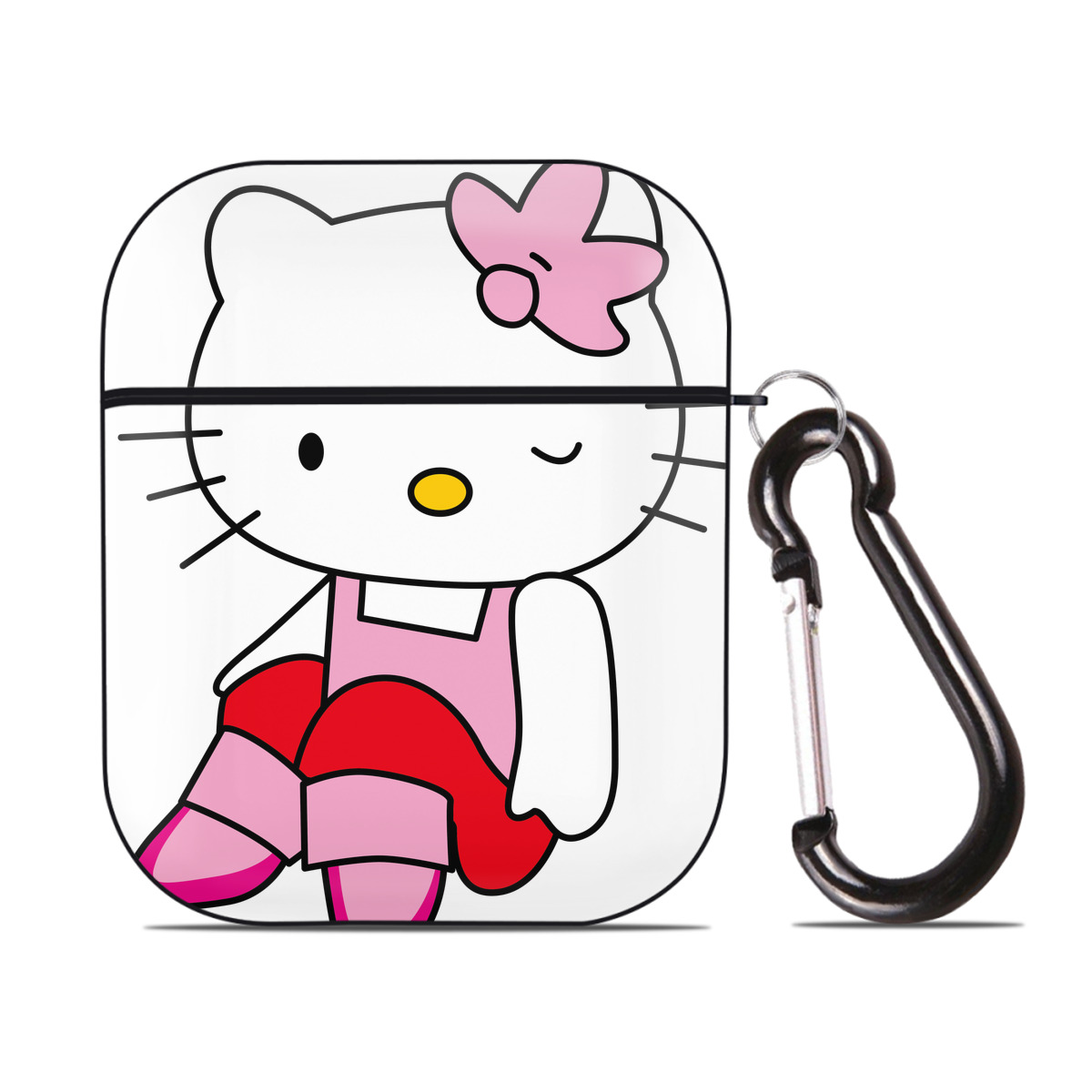 （画像用） Hello Kitty ハローキティ AirPods 第2世代保護ケース ハードシェル ブラック 耐衝撃・防指紋・カラビナ付き