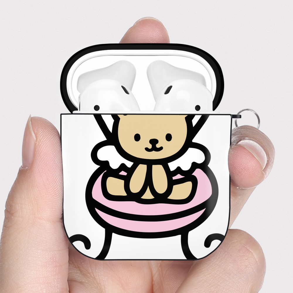 （画像用） Hello Kitty ハローキティ AirPods 第2世代保護ケース ハードシェル ブラック 耐衝撃・防指紋・カラビナ付き