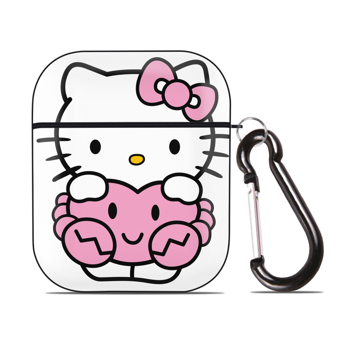 （画像用） Hello Kitty ハローキティ AirPods 第2世代保護ケース ハードシェル ブラック 耐衝撃・防指紋・カラビナ付き
