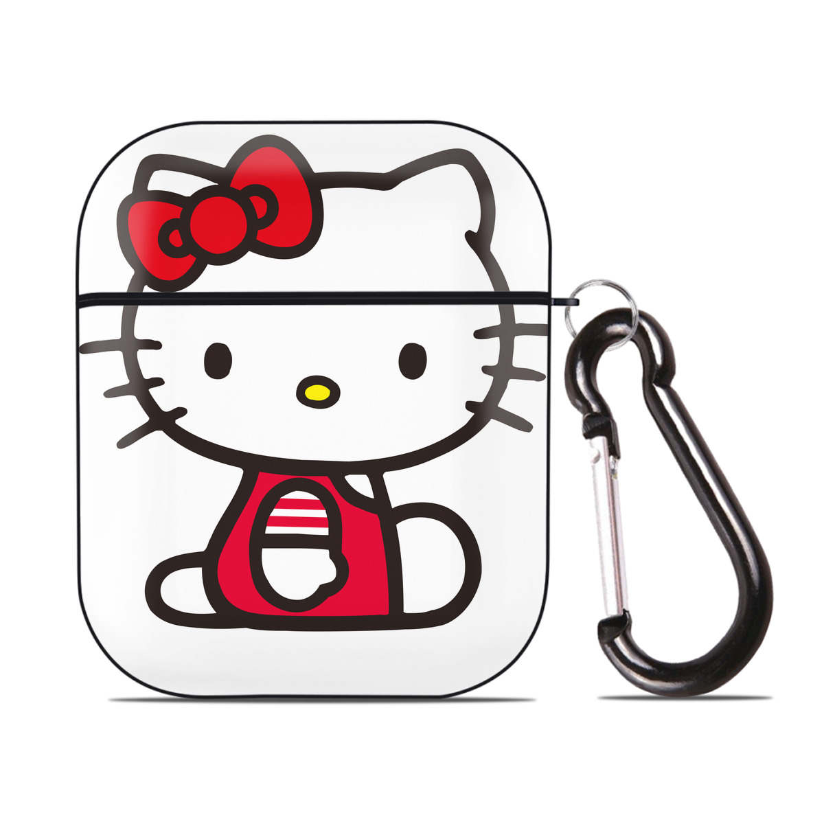 （画像用） Hello Kitty ハローキティ AirPods 第2世代保護ケース ハードシェル ブラック 耐衝撃・防指紋・カラビナ付き