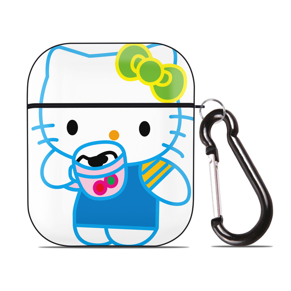 （画像用） Hello Kitty ハローキティ AirPods 第2世代保護ケース ハードシェル ブラック 耐衝撃・防指紋・カラビナ付き