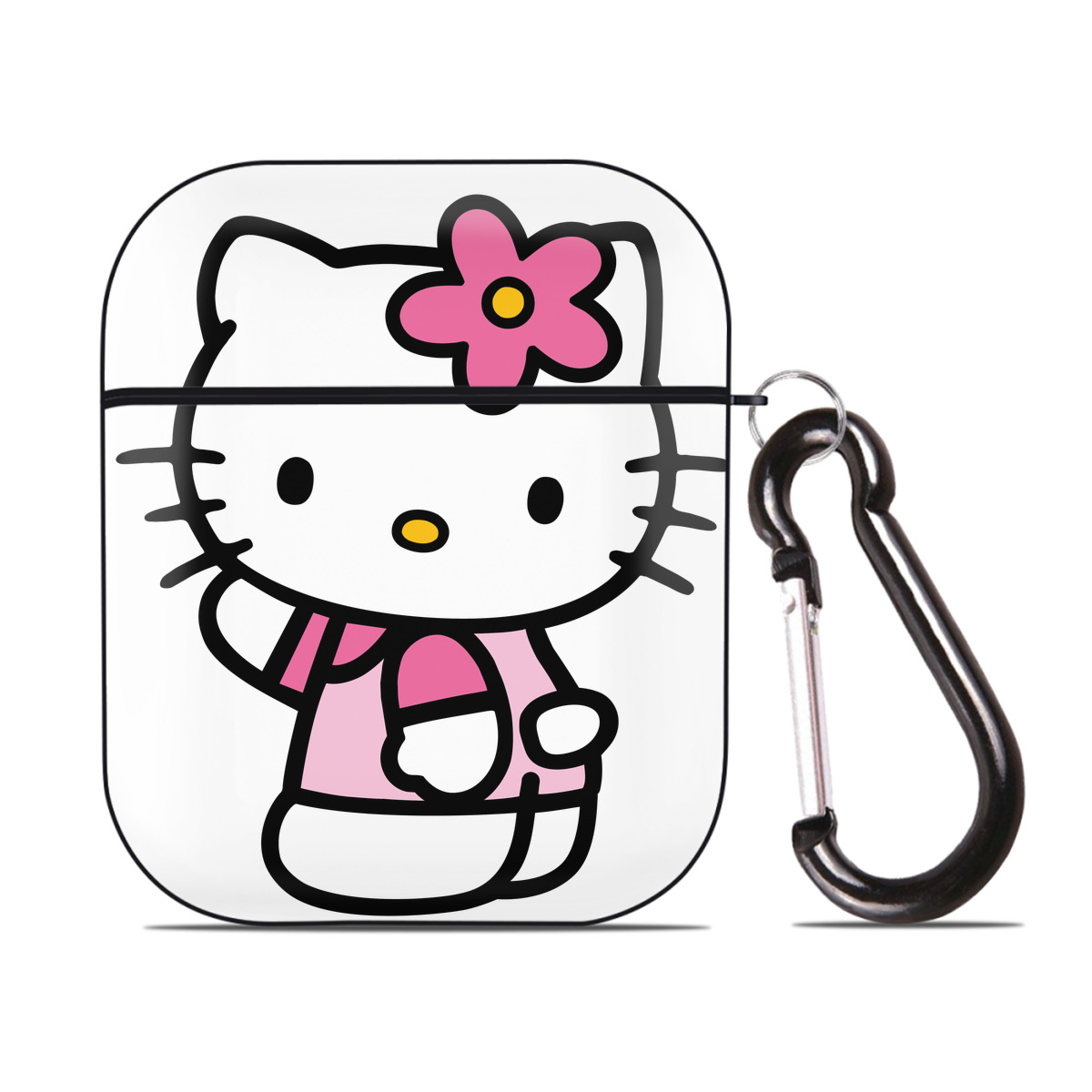 （画像用） Hello Kitty ハローキティ AirPods 第2世代保護ケース ハードシェル ブラック 耐衝撃・防指紋・カラビナ付き