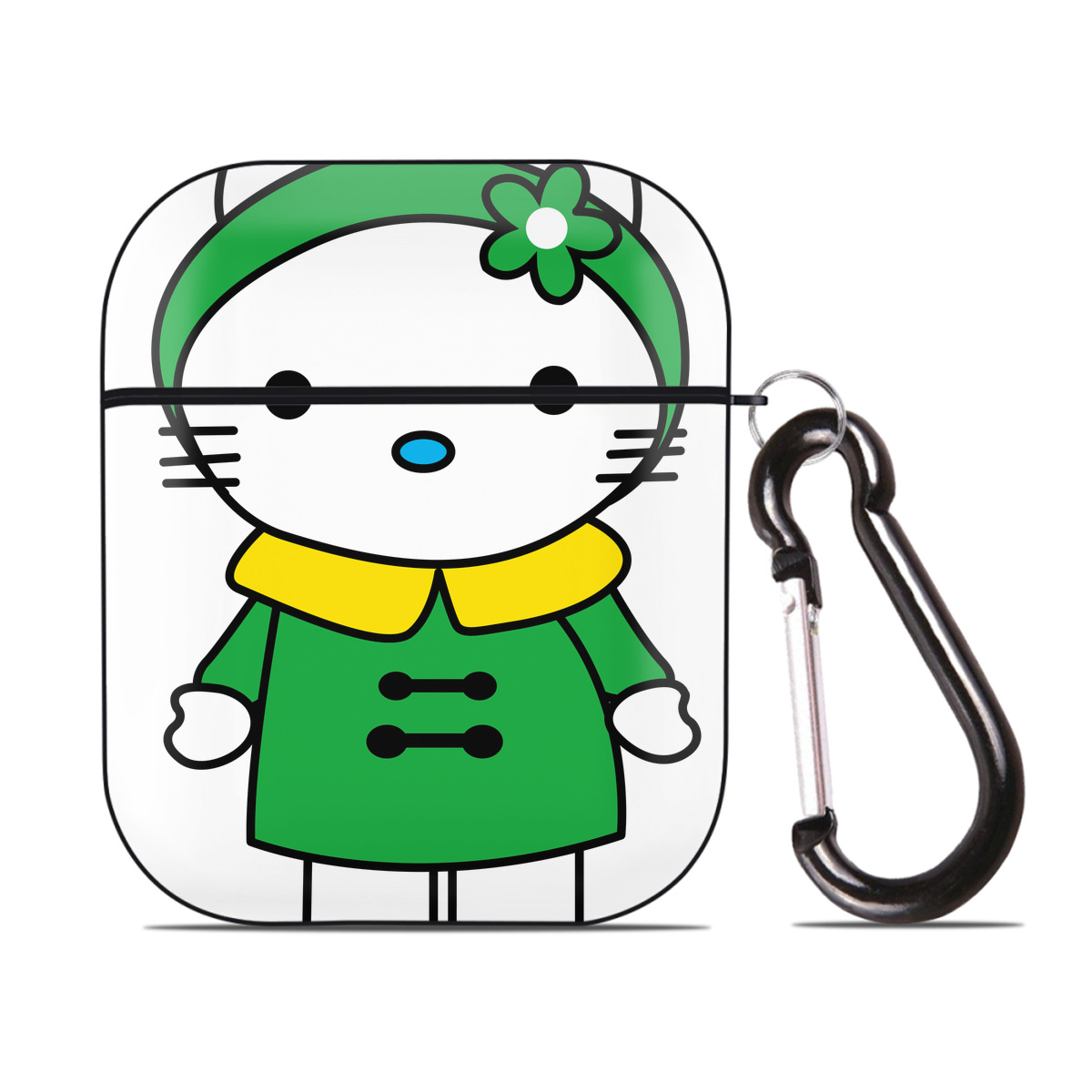 （画像用） Hello Kitty ハローキティ AirPods 第2世代保護ケース ハードシェル ブラック 耐衝撃・防指紋・カラビナ付き
